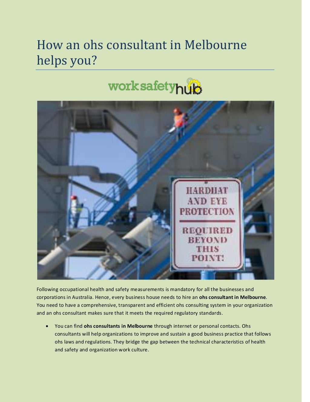 How An Ohs Consultant In Melbourne Helps You