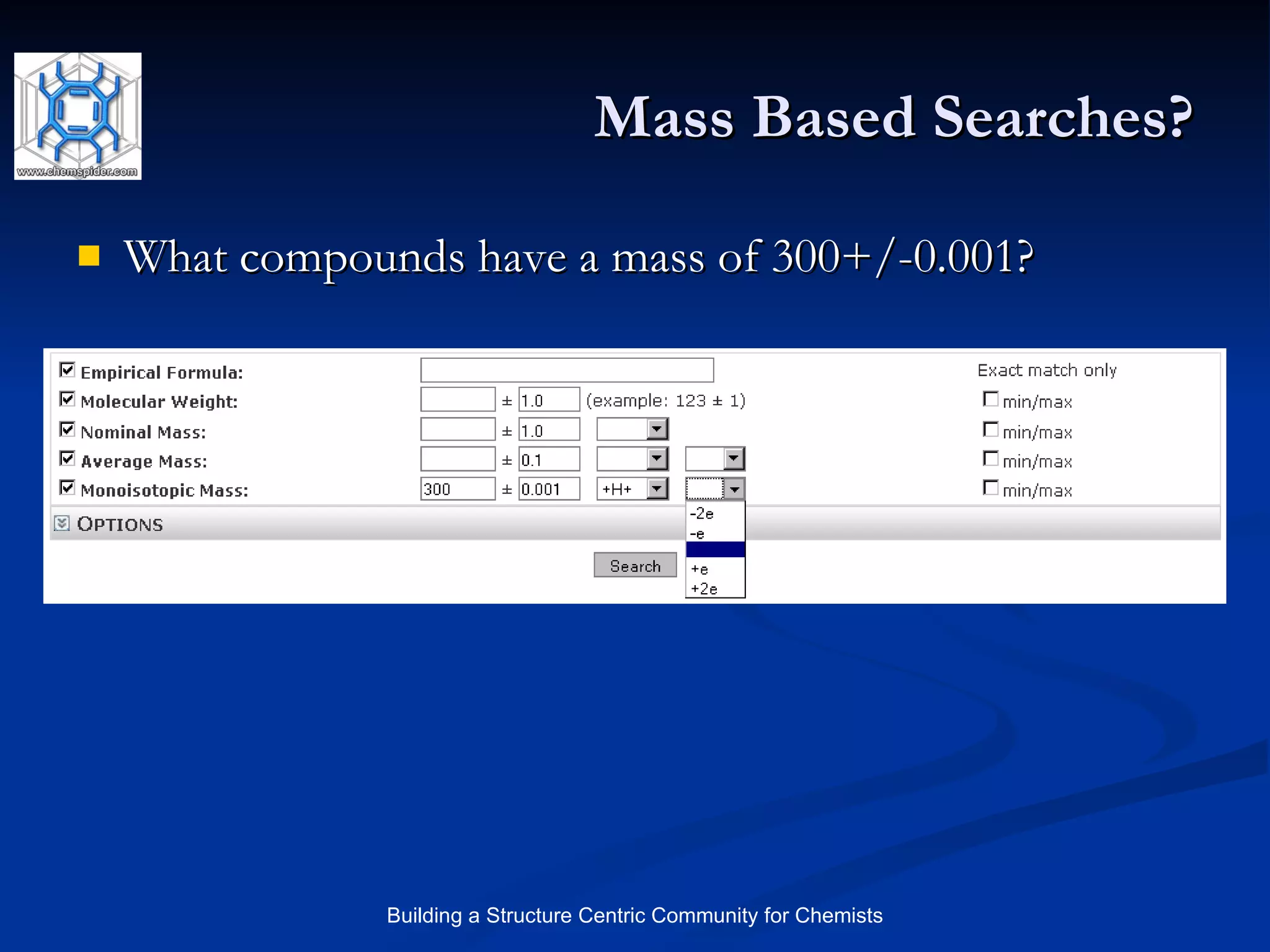 Mass Based Searches? What compounds have a mass of 300+/-0.001? 