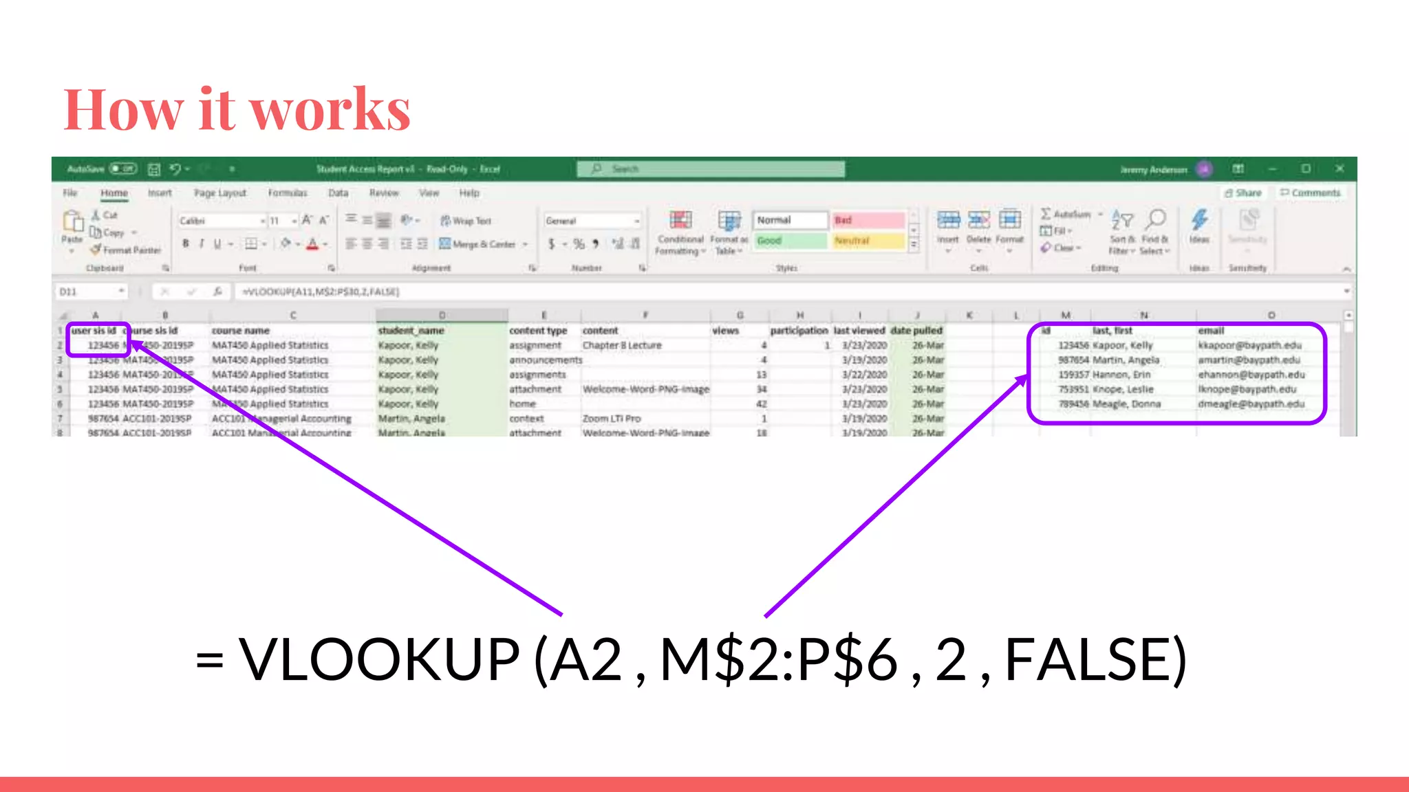 How it works
= VLOOKUP (A2 , M$2:P$6 , 2 , FALSE)
 