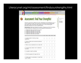 Literacynet.org/mi/assessment/findyourstrengths.html
 