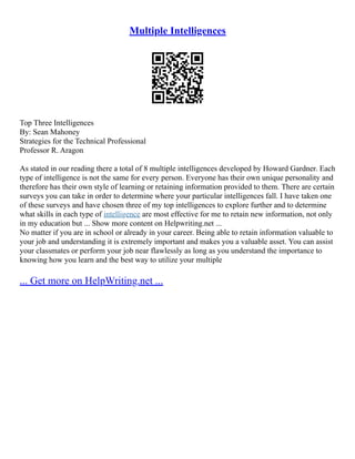 Howard Gardner Multiple Intelligence Theories | PDF