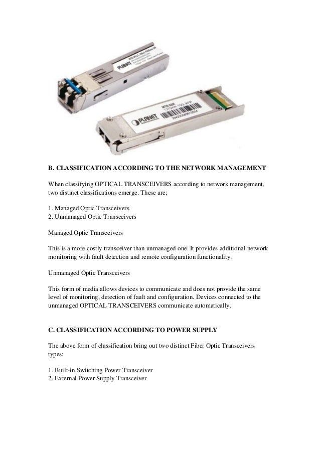 How are fiber optic transceivers classified