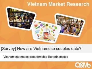 Your sub-title here
[Survey] How are Vietnamese couples date?
Vietnamese males treat females like princesses
 
