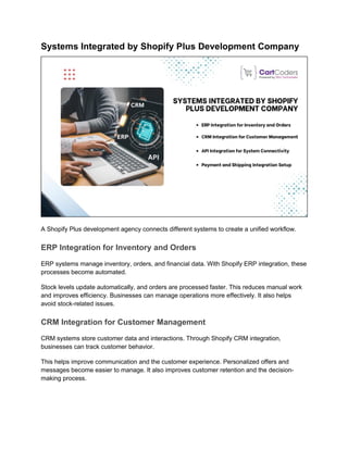 Shopify Plus Development for ERP, CRM, and API Integration | PDF