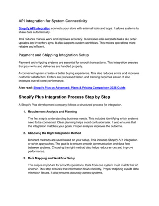 Shopify Plus Development for ERP, CRM, and API Integration | PDF