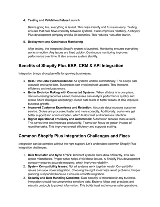 Shopify Plus Development for ERP, CRM, and API Integration | PDF