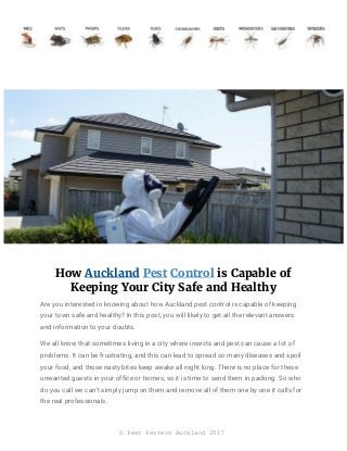 How ​Auckland​ ​Pest​ ​Control​ is Capable of
Keeping Your City Safe and Healthy
Are you interested in knowing about how Auckland pest control is capable of keeping
your town safe and healthy? In this post, you will likely to get all the relevant answers
and information to your doubts.
We all know that sometimes living in a city where insects and pest can cause a lot of
problems. It can be frustrating, and this can lead to spread so many diseases and spoil
your food, and those nasty bites keep awake all night long. There is no place for these
unwanted guests in your office or homes, so it is time to send them in packing. So who
do you call we can’t simply jump on them and remove all of them one by one it calls for
the real professionals.
© Pest Pesters Auckland 2017
 