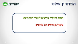 ‫מרוצים‬ ‫לקוחות‬ ‫הנעת‬‫דעת‬ ‫חוות‬ ‫לאתרי‬
‫מרוצים‬ ‫לא‬ ‫באורחים‬ ‫טיפול‬
‫שלנו‬ ‫הפתרון‬
 