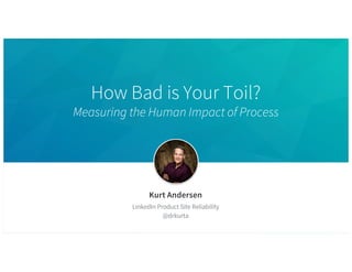 How Bad is Your Toil?
Measuring the Human Impact of Process
Kurt Andersen
LinkedIn Product Site Reliability
@drkurta
 