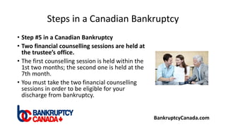 Steps in a Canadian Bankruptcy
• Step #5 in a Canadian Bankruptcy
• Two financial counselling sessions are held at
the tru...