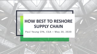 HOW BEST TO RESHORE
SUPPLY CHAIN
Paul Young CPA, CGA – May 20, 2020
 