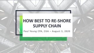 HOW BEST TO RE-SHORE
SUPPLY CHAIN
Paul Young CPA, CGA – August 3, 2020
 