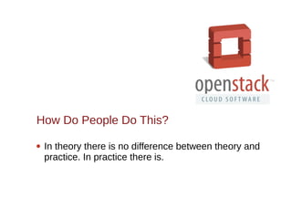 How Do People Do This?
 In theory there is no difference between theory and
practice. In practice there is.
 