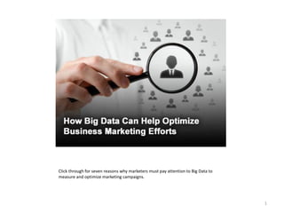Click through for seven reasons why marketers must pay attention to Big Data to
measure and optimize marketing campaigns.

1

 