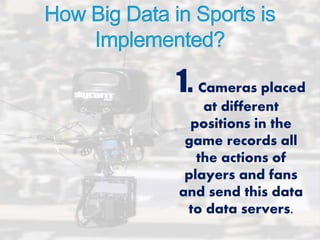1. Cameras placed
at different
positions in the
game records all
the actions of
players and fans
and send this data
to data servers.
 