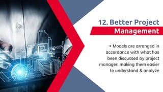 Models are arranged in
accordance with what has
been discussed by project
manager, making them easier
to understand & analyze
Better Project
Management​
​
​
12.
 
