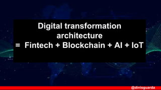 Digital transformation
architecture
= Fintech + Blockchain + AI + IoT
@dinisguarda@dinisguarda
 