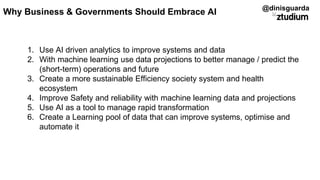1. Use AI driven analytics to improve systems and data
2. With machine learning use data projections to better manage / pr...