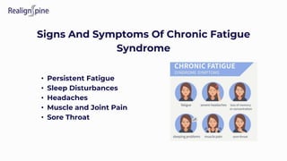 Signs And Symptoms Of Chronic Fatigue
Syndrome
• Persistent Fatigue
• Sleep Disturbances
• Headaches
• Muscle and Joint Pain
• Sore Throat
 