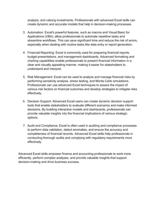 How can advanced Excel skills benefit professionals in finance and ...