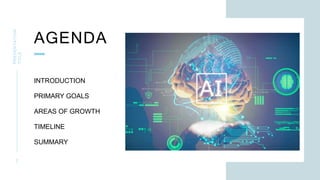 AGENDA
PRESENTATION
TITLE
2
INTRODUCTION
PRIMARY GOALS
AREAS OF GROWTH
TIMELINE
SUMMARY
 