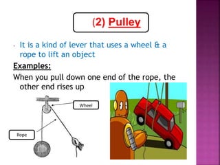 What does the pulley do?
- It makes it easier to lift loads.
What happens to the force?
- The force becomes less.
- And th...