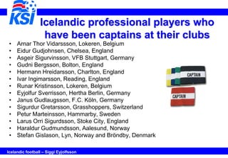 Icelandic professional players who
                  have been captains at their clubs
 •   Arnar Thor Vidarssson, Lokeren...