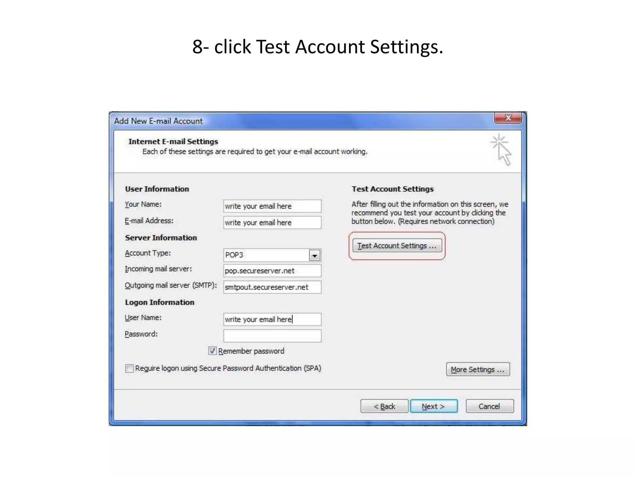 8- click Test Account Settings.
 