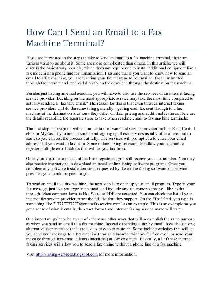 How can i send an email to a fax machine terminal