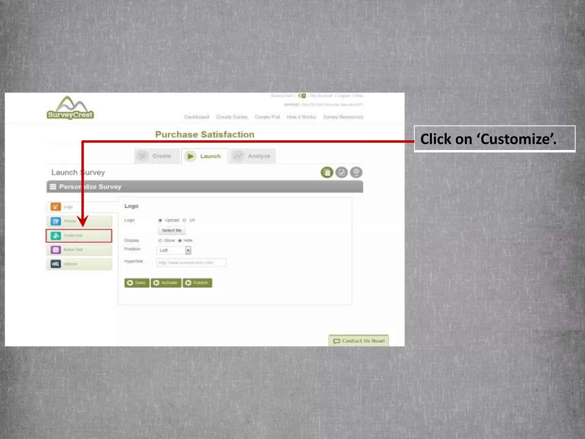 Click on ‘Customize’. 
 