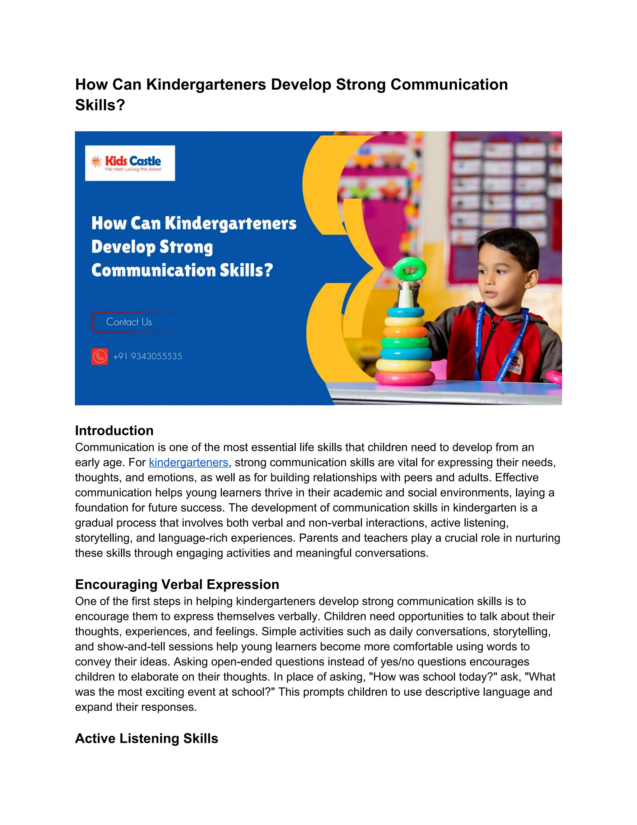 Communication skills development for kindergarteners