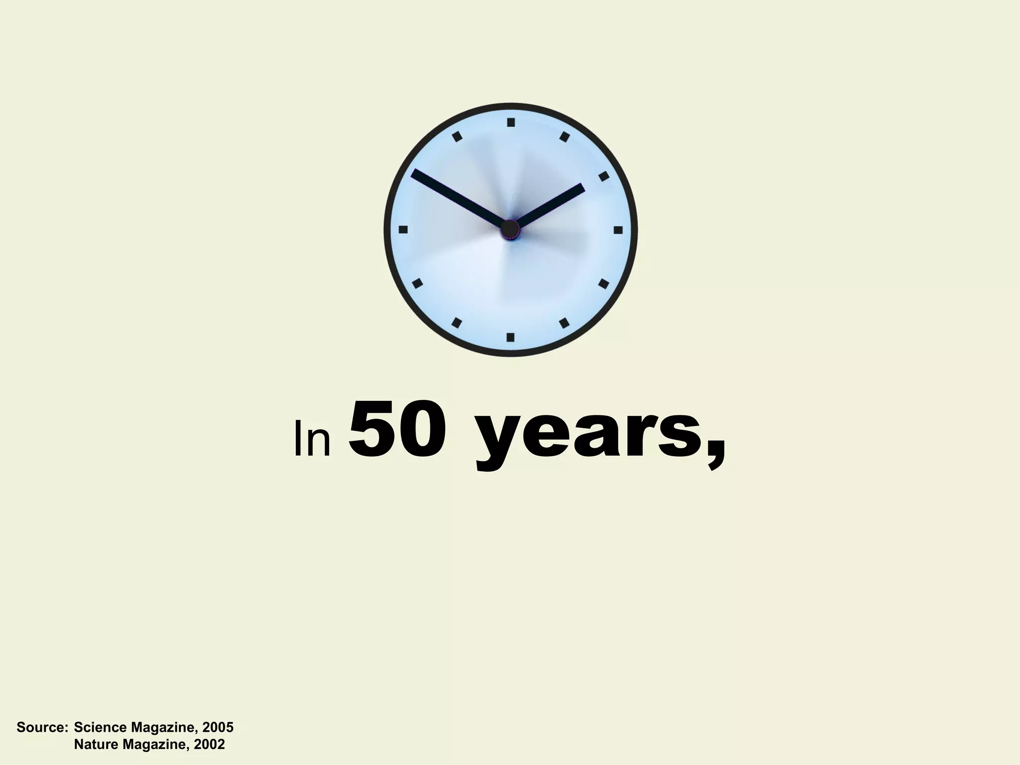 In  50 years, Source: Science Magazine, 2005 Nature Magazine, 2002 