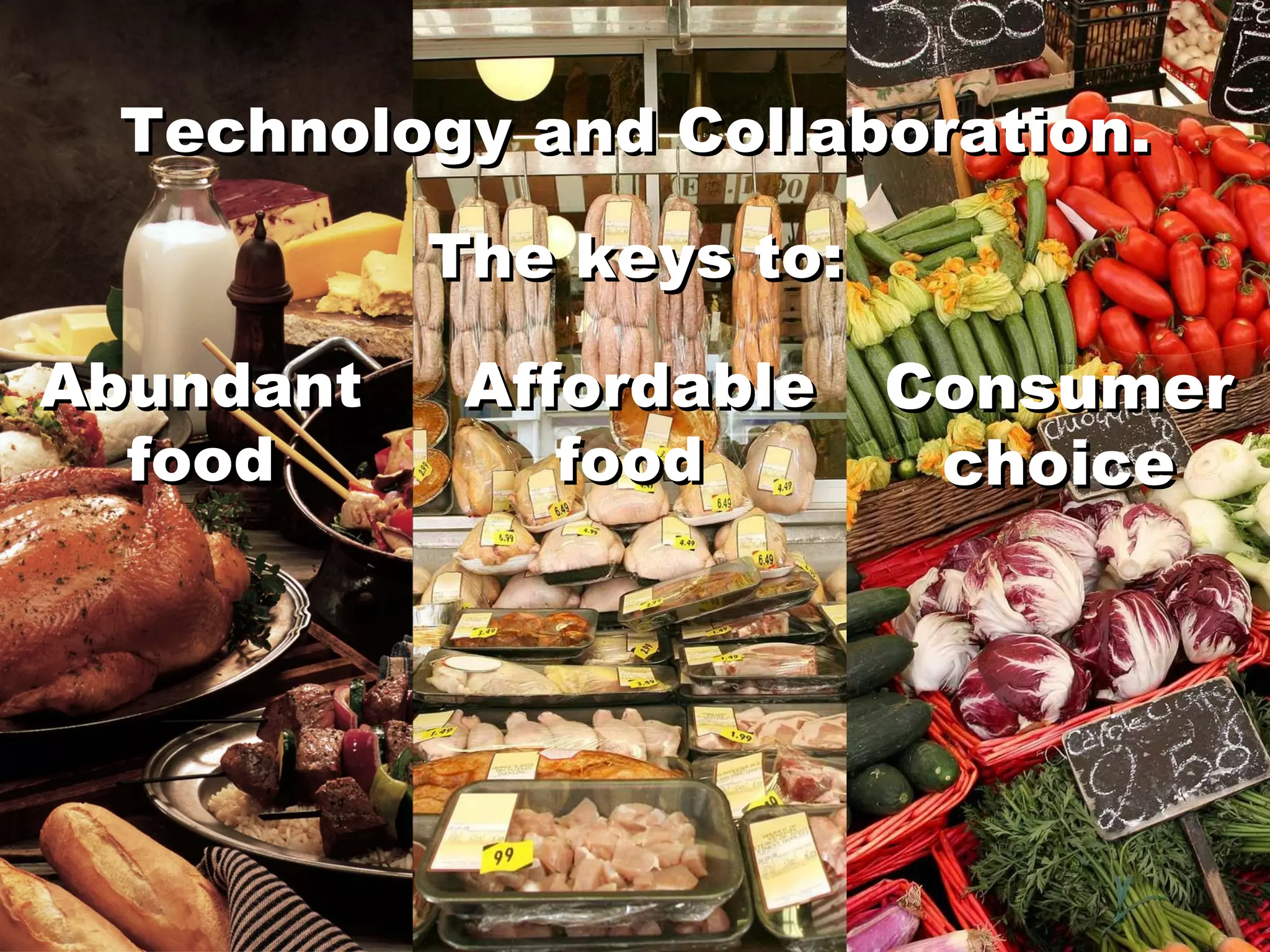 Technology and Collaboration. Abundant food The keys to: Affordable food Consumer choice Technology and Collaboration. The keys to: Abundant food Affordable food Consumer choice 