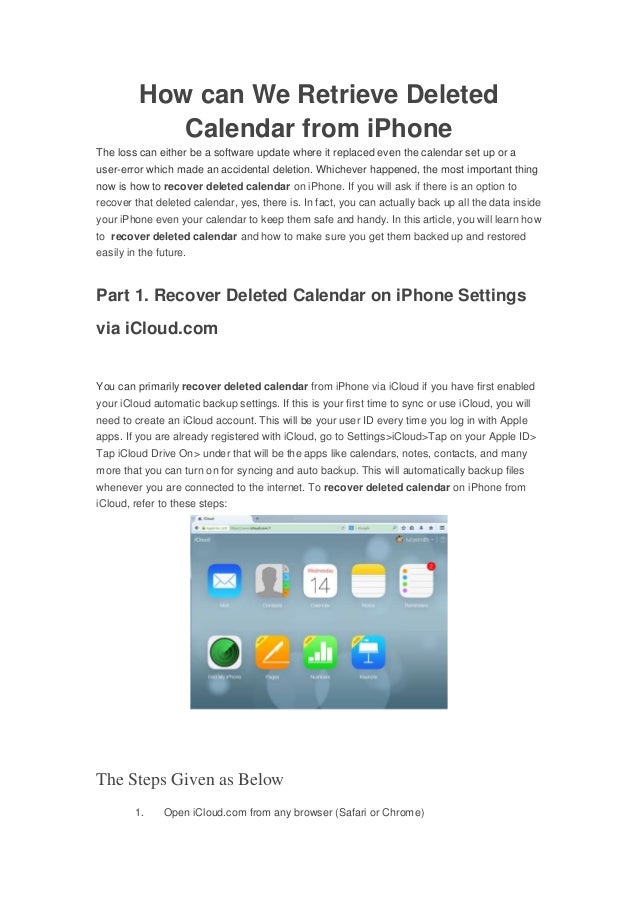 How can we retrieve deleted calendar from iPhone