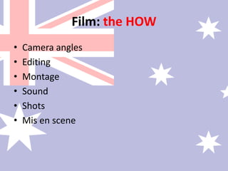 Film: the HOWCamera anglesEditingMontageSoundShotsMis en scene