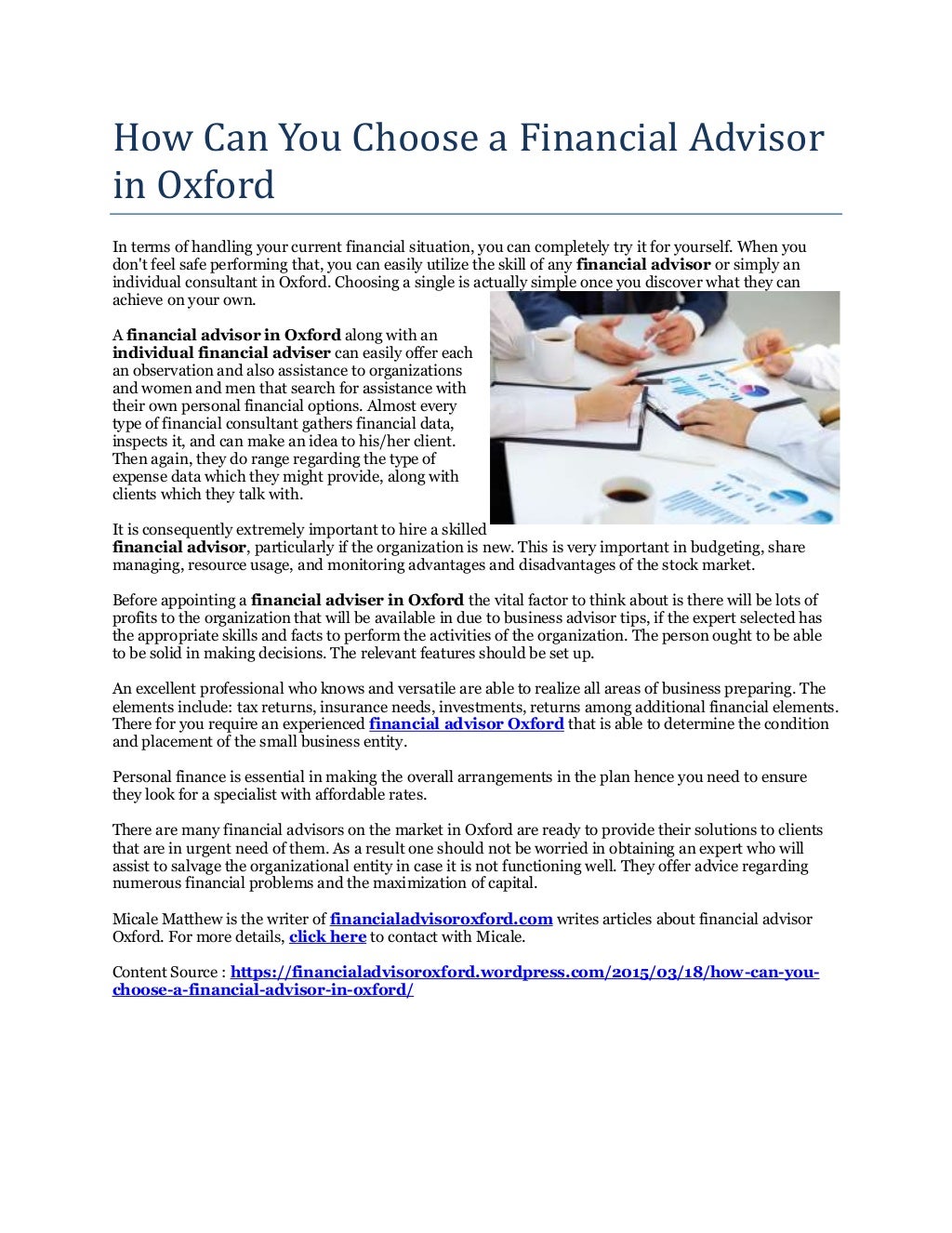 How Can You Choose a Financial Advisor in Oxford