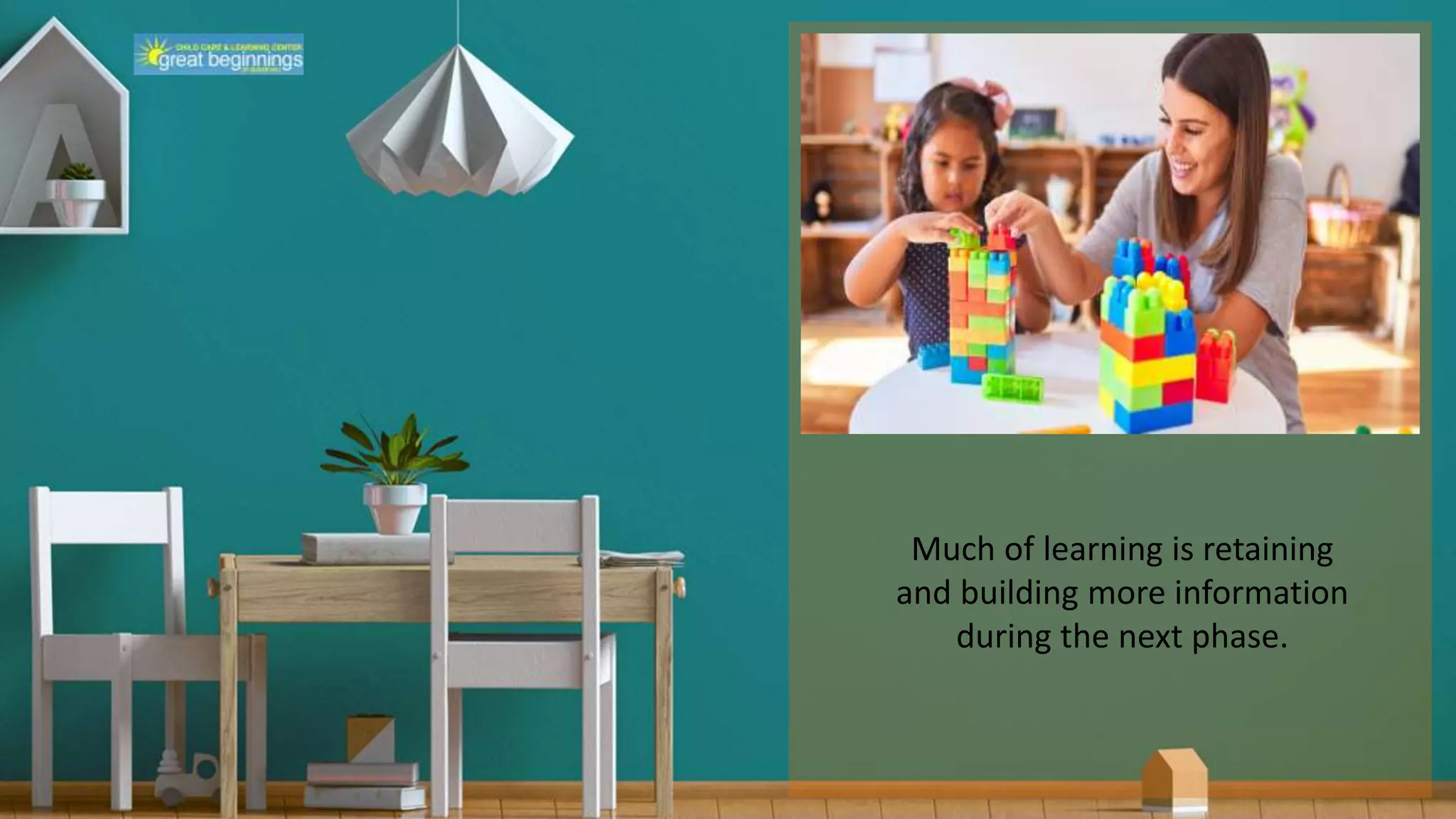 Much of learning is retaining
and building more information
during the next phase.
 