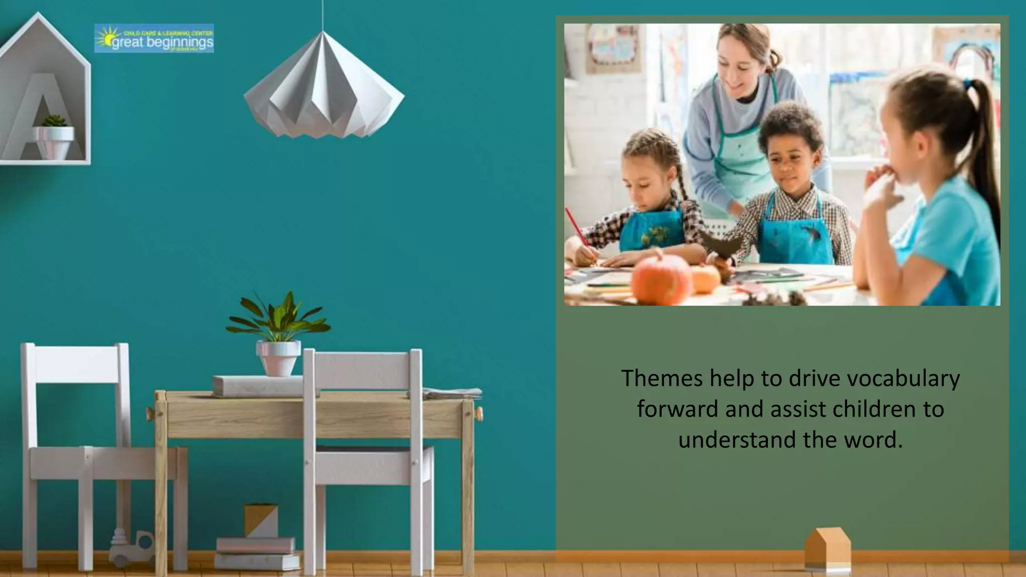 Themes help to drive vocabulary
forward and assist children to
understand the word.
 
