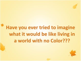   Have you ever tried to imagine what it would be like living in a world with no Color??? 