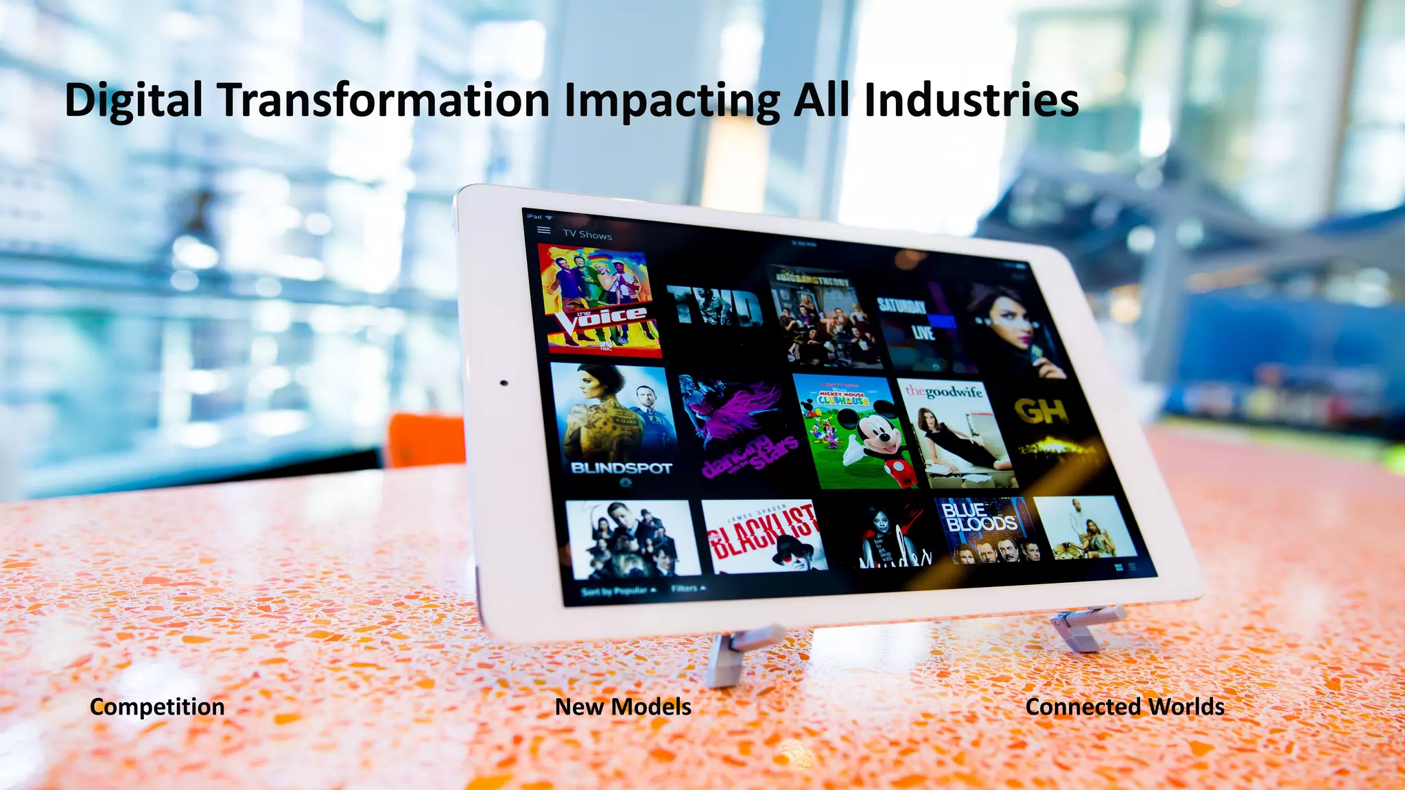 Digital	Transformation	Impacting	All	Industries	
Competition	 New	Models	 Connected	Worlds
 