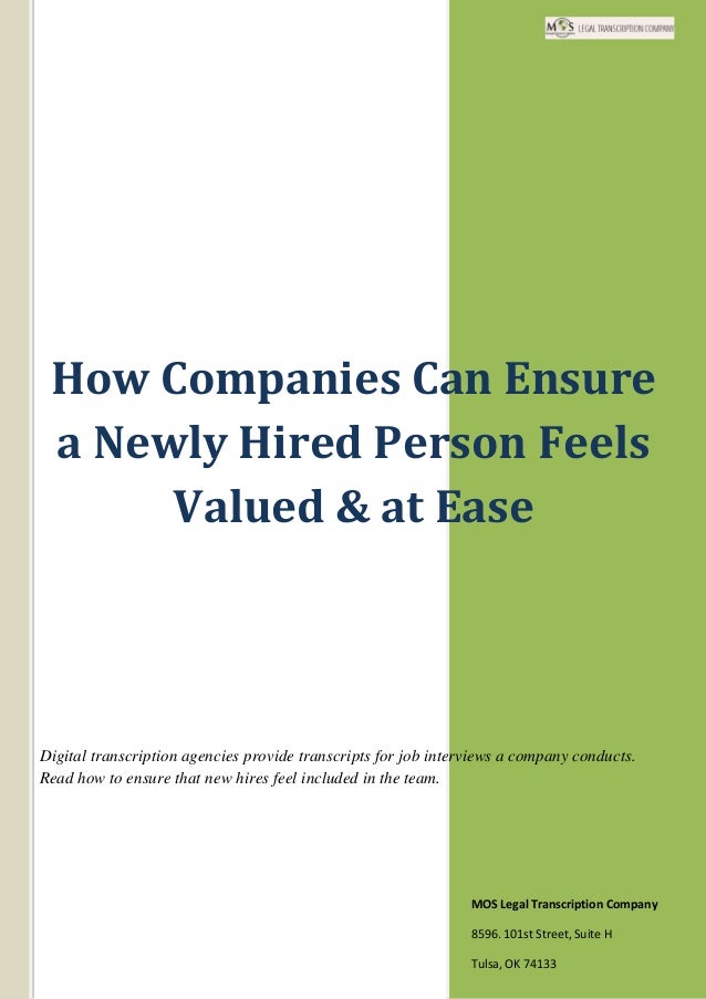 How companies can ensure a newly hired person feels valued & at ease