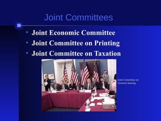 Joint Committees
• Joint Economic Committee
• Joint Committee on Printing
• Joint Committee on Taxation

Joint Committee on
Taxation hearing

 