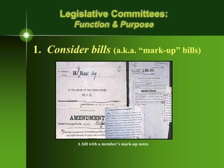 Legislative Committees:
Function & Purpose
1. Consider bills (a.k.a. “mark-up” bills)
A bill with a member’s mark-up notes
 