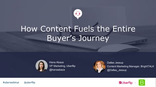 @uberflip#uberwebinar
How Content Fuels the Entire
Buyer’s Journey
Hana  Abaza
VP  Marketing,  Uberflip
@hanaabaza
Dallas  Jessup
Content  Marketing  Manager,  BrightTALK
@Dallas_Jessup
 