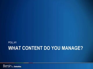Caterpillar Confidential Yellow
WHAT CONTENT DO YOU MANAGE?
POLL #1
 