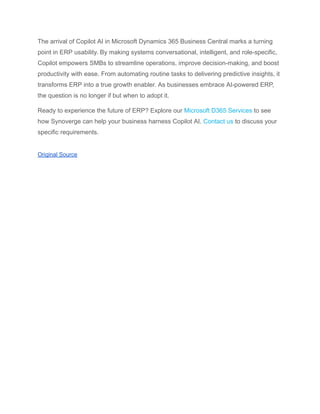 How Copilot AI in D365 Business Central Transforms ERP Usability | PDF