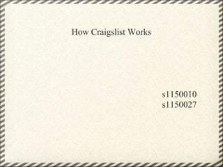 How Craigslist Works
s1150010
s1150027
 