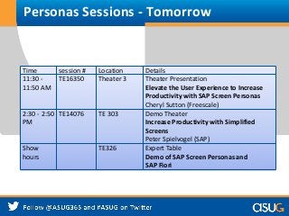Personas Sessions - Tomorrow
Time session # Location Details
11:30 -
11:50 AM
TE16350 Theater 3 Theater Presentation
Eleva...