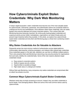 How Cybercriminals Exploit Stolen Credentials and the Importance of ...