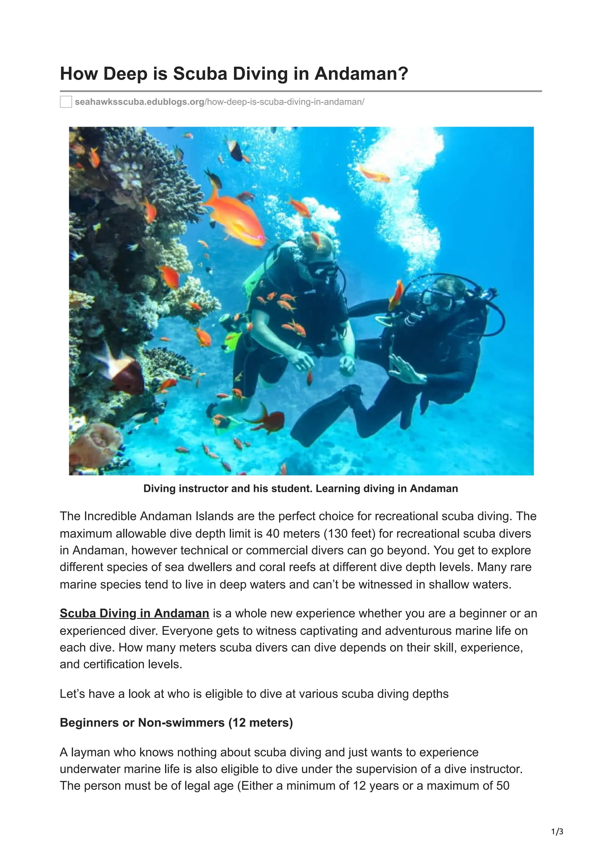 How deep can you scuba dive in Andaman and Nicobar Islands? PDF